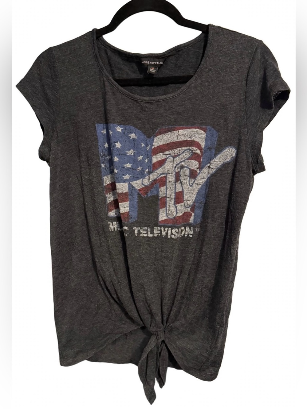 Graphic Tee Rock & Republic/ Viacom/ MTV- MTV American Flag Tie-Front Tee- M